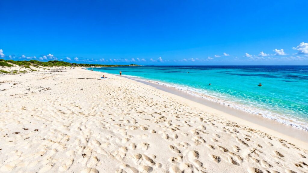 Plage paradisiaque de sable blanc et eau turquoise de la mer des Caraïbes sur la Riviera Maya au Mexique.