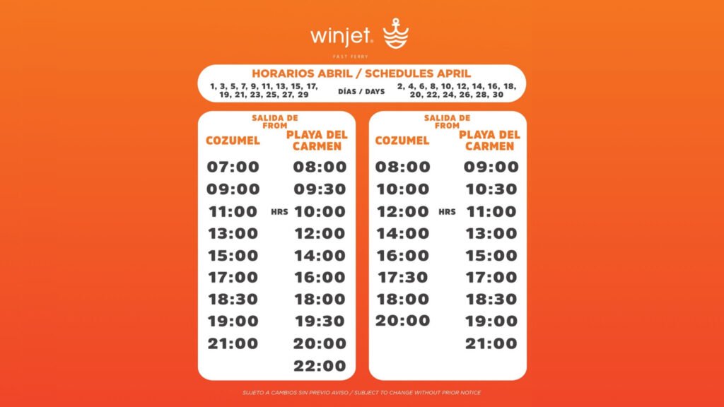 Horaire Winjet de Playa del Carmen à Cozumel