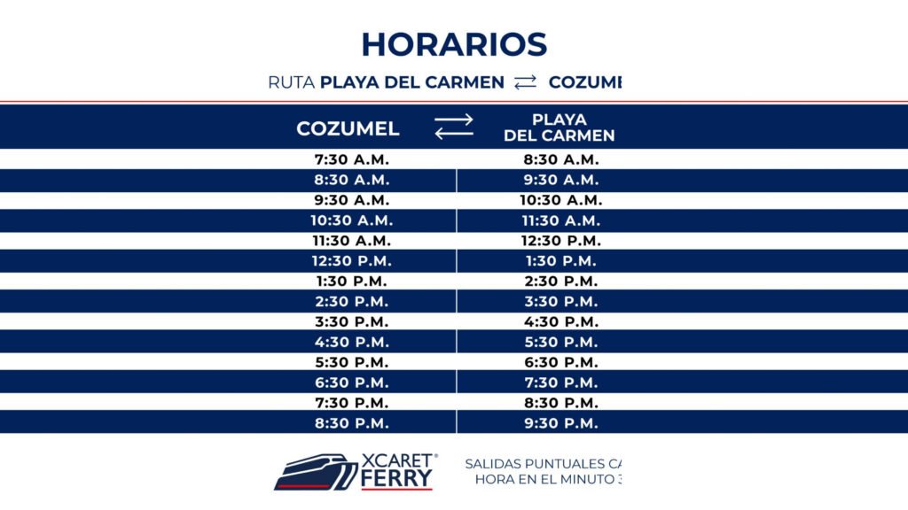 Horaire Xcaret poru Cozumel