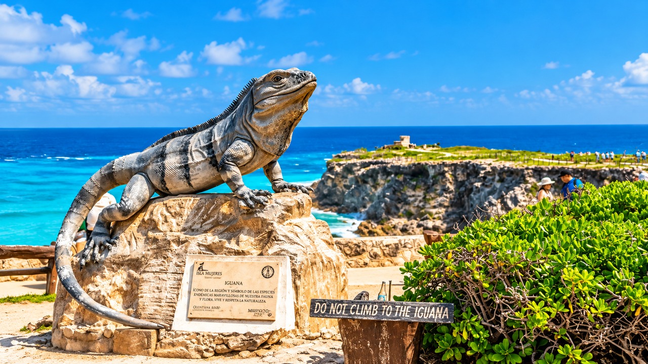 Isla-Mujeres-Punta-Sur-statue-iguane